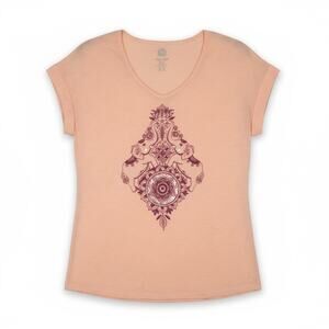 Brisas Sz M Pink V-neck Graphic Ornate Mandala Style bohemian top | NWT